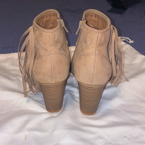 SO Suede Fringe Peep Toe Booties - Picture 3 of 5